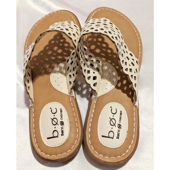 B.O.C. Born Caree Womens Thong Sandals White Vegan Leather Laser Cut Size 9M - Picture 5 of 7